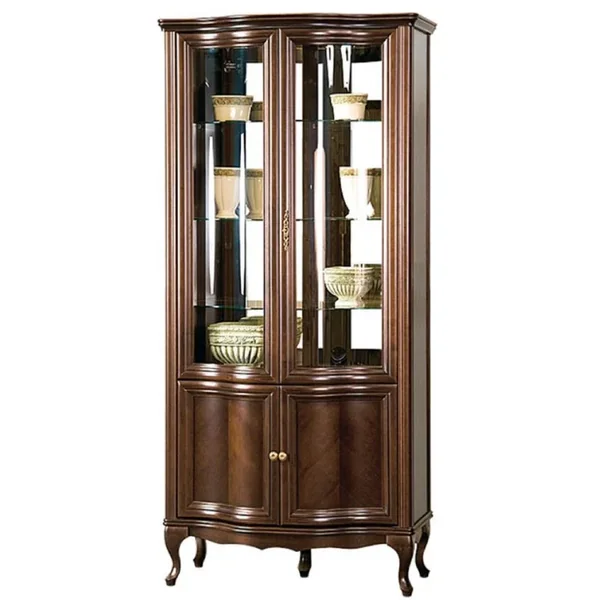 Casa Padrino Armoire Vitrine Art Nouveau de Luxe Brun Foncé 96,5 x 52,5 x H. 206 cm - Armoire de Salon avec 4 Portes - Meubles de Salon